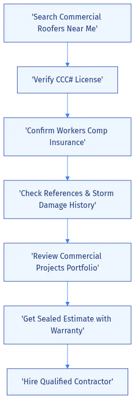 A step-by-step vetting process ensures you hire a commercial roofer qualified to work on your property and compliant with Florida regulations.