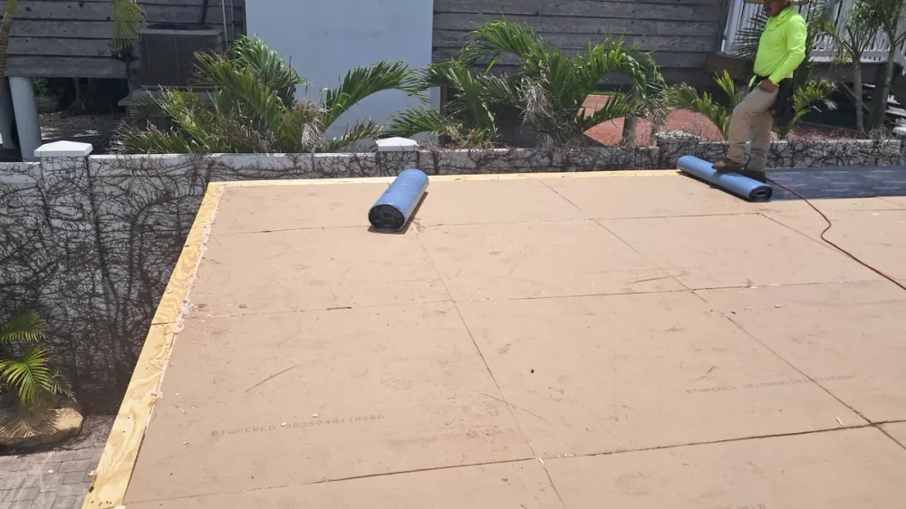Prepared OSB substrate ready for flat roof membrane installation in Sarasota