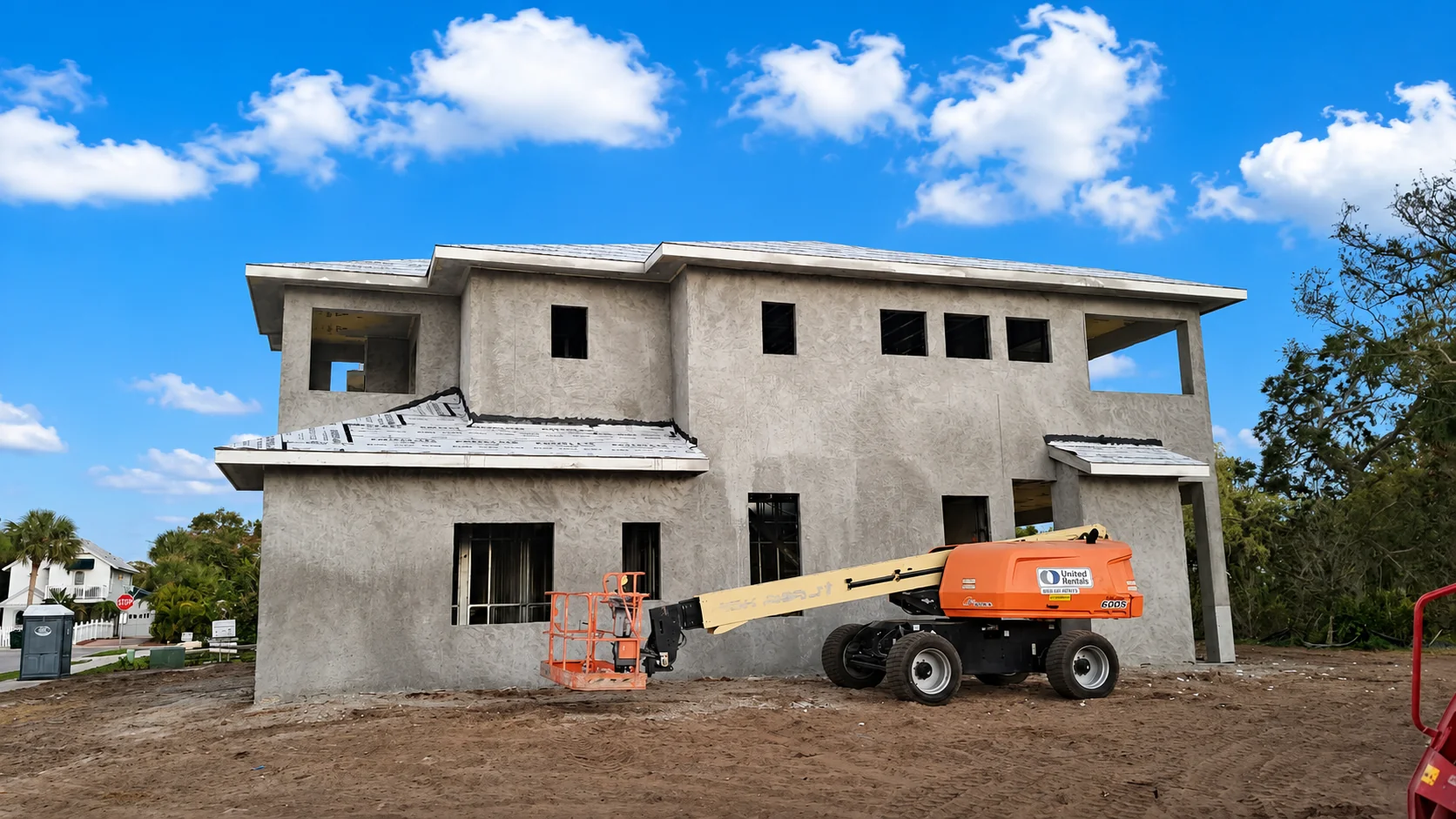 New construction roofing installation on a home being built in Sarasota